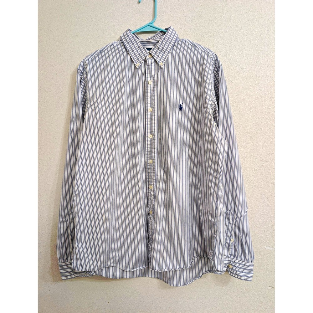 Ralph Lauren Men's XL Blue White Striped Button Down Shirt Pony Long Sleeve